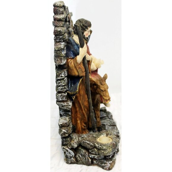 Nativity Mary Joseph Jesus Holy Family Scene Taper Candle Holder Sculpture Stone - Picture 7 of 12